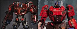 Autobot leader Optimus Prime underwent design changes for Fall of Cybertron (right). Lead artist Ivan Power stated that the redesign from his War for Cybertron incarnation (left) was to give the character a "more warrior-type feel". Transformers-foc optimus.jpg