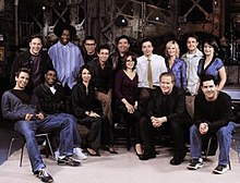 Cast of 02/03. Back row from left to right: Richards, Edwards, Armisen, Kattan, Sanz, Fallon, Poehler, Forte and Dratch. Front row from left to right: Meyers, Morgan, Rudolph, Fey, Hammond and Parnell. Cast2002.jpg