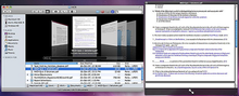 The Finder, showing files in Cover Flow View and viewing a file using Quick Look Coverflowquicklook.PNG