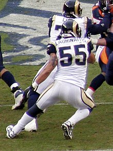 St. Louis Rams linebacker James Laurinaitis (55) is seen during an NFL  football game against the Detroit Lions at Ford Field in Detroit, Sunday,  Nov. 1, 2009. (AP Photo/Carlos Osorio Stock Photo - Alamy