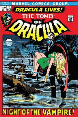 The cover of The Tomb of Dracula vol. 1 #1 (April 1972), in which Gerry Conway and Gene Nolan's iteration of Bram Stoker's character made his debut. C