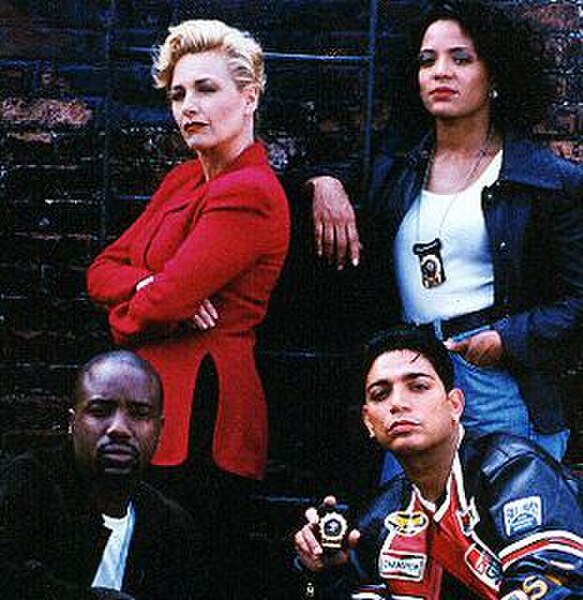 The principal cast members from season 2 of New York Undercover (clockwise, from top left): Patti D'Arbanville-Quinn as Virginia Cooper, Lauren Vélez 