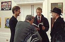 Left to right: Charles Thomson, John Bourne, Sir Nicholas Serota, Joe Machine, at the show, 17 September 2004. Stuckists-Walker-Serota.jpg