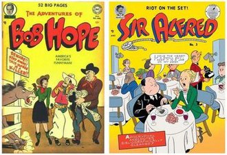Hensley modeled the cover for Sir Alfred No. 3 on a cover by DC Comics The Adventures of Bob Hope #6 (1950). Covers for Bob Hope and Sir Alfred No 3.jpg