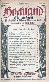Title page of Hochland, inaugural volume, 1903 Hochland.jpg