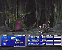 Final Fantasy VII (1997), with its use of 3D graphics and CD-ROM discs, was an important milestone that popularized the genre worldwide. FFVIIbattlexample.jpg