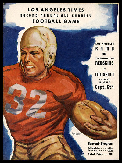 Program for the Rams' September 6, 1946 exhibition game against the Washington Redskins, the first played by the team in the Los Angeles Coliseum.