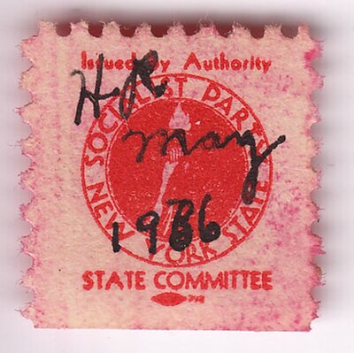 The Socialist Party of New York issued its own dues stamps for several months during the first half of 1936.