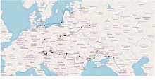 Line of withdrawal of Luftwaffe signal units from the east to the west and back into Germany. Line of withdrawal of Luftwaffe Signals units in the east.png