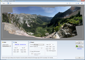 Windows 7-дегі Microsoft Image Composite Editor v1.3.5 скриншоты, аңғардың 88 мегапиксельді панорамасын тігу