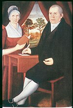 A painting (c. 1795-1800) by John Brewster Jr. of his stepmother and his father, a leader in the Hampton church and member of the Connecticut General Assembly BrewsterDrMrs.jpg