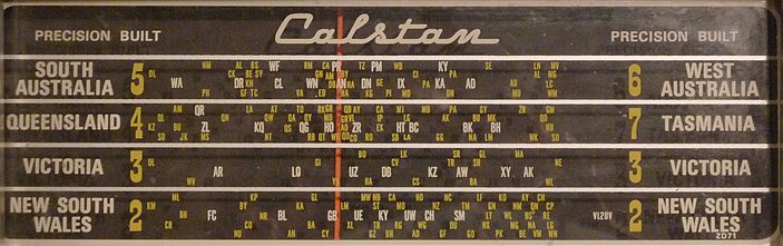 Australian radio sets usually had the positions of radio stations marked on their dials. The illustration is a dial from a transistorised, mains operated Calstan radio, circa 1960s. (Click image for a high resolution view, with readable callsigns.) Calstanradiodial.jpg