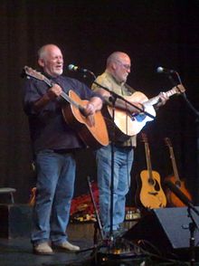 Bogle (left) with John Munro in Watford during their 2009 farewell tour. Eric Bogle-John Munro 2009.jpg