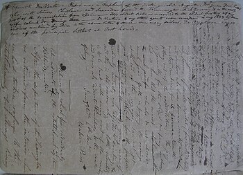 Ventura Pasos correspondence with Luis Vernet regarding the Lexington Raid. Vernet has added the annotation in his own hand "Don Ventura Pasos was a nephew of the distinguished Argentine Don Juan Jose Pasos who, with senores Chiclana and Saavedra, formed the Triumvirate which governed in the early part of the emancipation from Spain His eldest sister is married to the eldest brother of my wife Colonel Don Domingo Saez - Don Ventura and my other agents were murdered in Aug[ust] 1833 by some Indians mentioned by him in the above letter and some runaway sailors. Don Ventura was one of the principal settlers at Port Louis". Pasos Letter - Vernet annotation.jpg