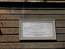 Plaque commemorating Saint Aloysius's stay in the building. Romaplaque2.JPG