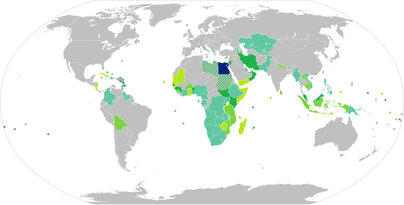 Visa requirements for Egyptian nationals map