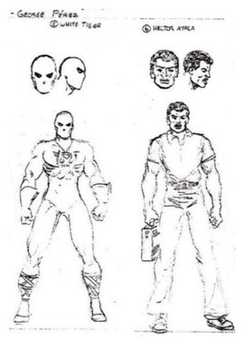 Concept art for Hector Ayala as a civilian and the White Tiger.