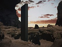 Multiple interpretations of the meaning of the monolith have been examined in the critical reception of the film African monolith 2001.jpg