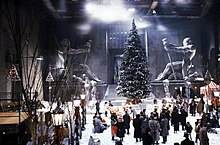 Gotham City Square set built inside Studio 16 at Warner Bros. Studios