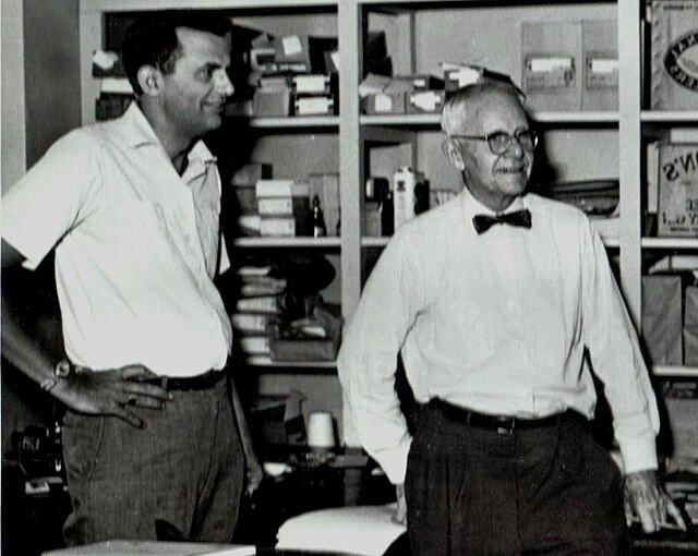 John Crowe Ransom (right) with Robie Macauley as he prepares to become editor of The Kenyon Review during 1958.