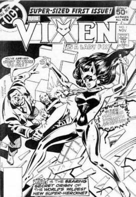 Page from Cancelled Comic Cavalcade showing the intended cover to The Vixen #1. Art by Bob Oskner and Vince Colletta.