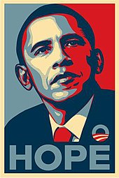 Stylised representation of Barack Obama and the word "Hope"