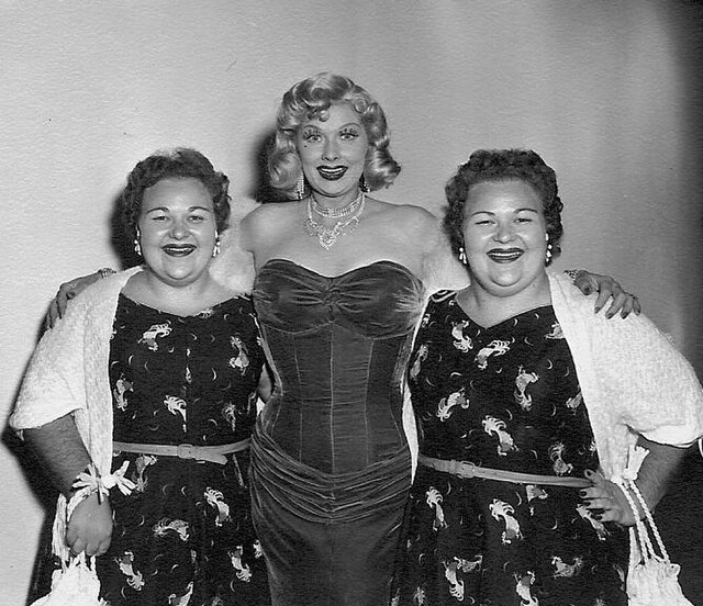 The Borden Twins on the set with Lucille Ball prior to the filming of their episode, "Tennessee Bound".