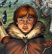 Brandon Stark, as described in the novels and depicted on the cover of Issue #23 of the graphic novels. Art by Mike S. Miller. Bran Stark Graphic Novel Depiction.jpeg