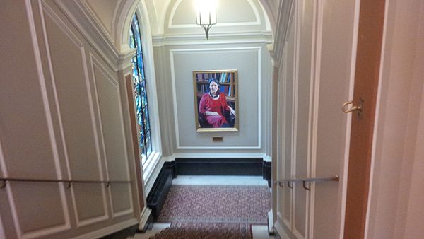 The staircase at the Royal Society of Chemistry, Burlington House, designed by the partnership of Robert Richardson Banks and Charles Barry, Jr.