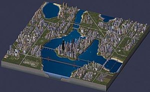 A densely populated city, including third-party modifications EntireSimcity4.jpg