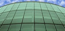 The front glass panels of the School of Law building Facade.DUCoL.jpg
