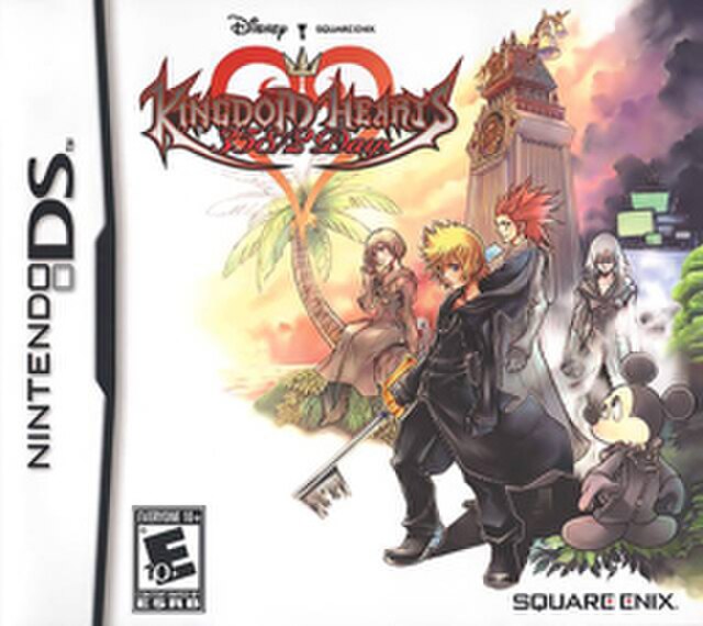 North American box art featuring the main characters, from left: Xion, Roxas, Axel, Riku, and Mickey Mouse.
