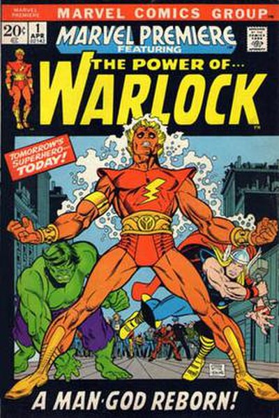 Cover for Marvel Premiere #1 (1972) featuring Adam Warlock. Art by Gil Kane and Dan Adkins