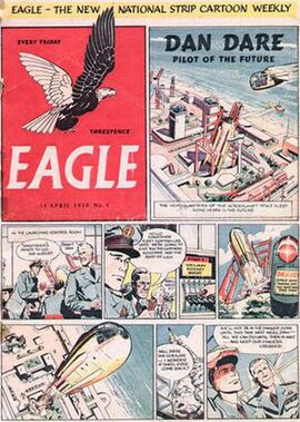 The front cover of the first issue of Eagle, with artwork by Frank Hampson. Advances in printing technology offered a substantial improvement on the o