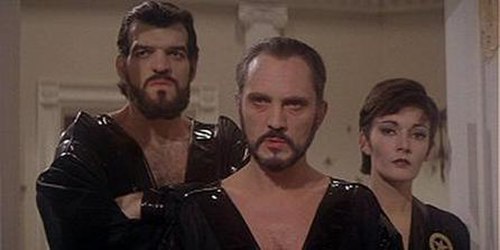 General Zod (Terence Stamp, center), Non (Jack O'Halloran), and Ursa (Sarah Douglas) in Superman II.