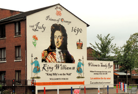 A mural in Belfast, commemorating William of Orange and the Battle of the Boyne Sandy Row mural 2012.png