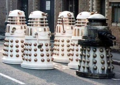 A Special Weapons Dalek followed by several Imperial Daleks. From Remembrance of the Daleks.