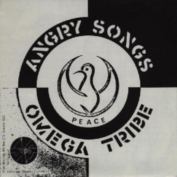 Sleeve of "Angry Songs" by Omega Tribe, sleeve designed by Gee Vaucher and Omega Tribe