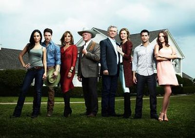 The new Dallas cast. From left: Jordana Brewster, Josh Henderson, Linda Gray, Larry Hagman, Patrick Duffy, Brenda Strong, Jesse Metcalfe and Julie Gon