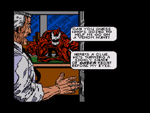 One of the game's comic-styled cutscenes. This one is based on the final panel of Spider-Man Unlimited #1. Sprmn&Venomcutscene.PNG