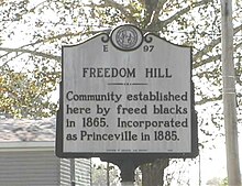 Originally known as "Freedom Hill", Princeville was settled by freed slaves on an unwanted floodplain. Freedomhill.jpg