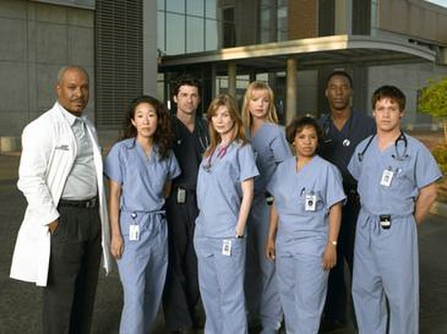 The cast of the first season of Grey's Anatomy, excluding Alex, all of whom appear in the pilot episode.