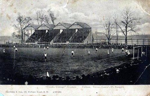 The "Rabbit Hutch" stand along Stevenage Road sometime before Archibald Leitch's redesign in 1904–05