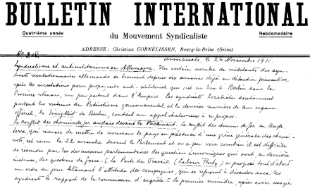 November 1911 issue Bulletin internationale du mouvement syndicaliste.gif