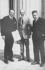 After signing the contract for technical assistance in building Nizhny Novgorod (Gorky) Automobile Plant. Dearborn, Mich., May 31, 1929. Left to right, Valery I. Mezhlauk, Vice Chairman of VSNKh; Henry Ford; Saul G. Bron, President of Amtorg. Ford Bron Mezhlauk.jpg