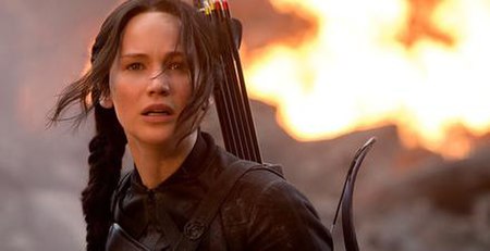 Katniss Everdeen, as portrayed by Jennifer Lawrence in the film The Hunger Games: Mockingjay – Part 1