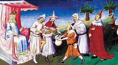 Kublai gives financial support to the Polo family. Kublai giving support to the Venetians.JPG