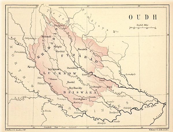The Kingdom of Oudh in 1856 (red)