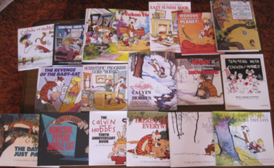 Prior to the release of The Complete Calvin and Hobbes in 2005, eighteen Calvin and Hobbes books were published in the United States between 1987 and 2001. Calvin and Hobbes books 1987-2001.png