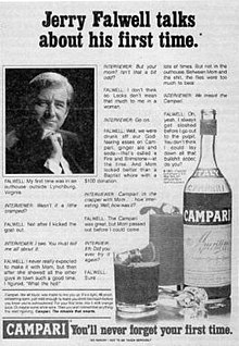 Hustler's parody, depicted above, includes the unauthorized use of a publicity photograph of Falwell and a near-exact duplicate of the typesetting used in a concurrent Campari advertising campaign. Falwellhustler.jpg